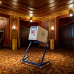 A voting booth sits empty at kings theater in the Brooklyn borough of New York City.