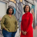 Lisa Calderón and Kat Traylor, former members of Emerge Colorado, pose for a portrait outside of their Denver office space in November 2023.