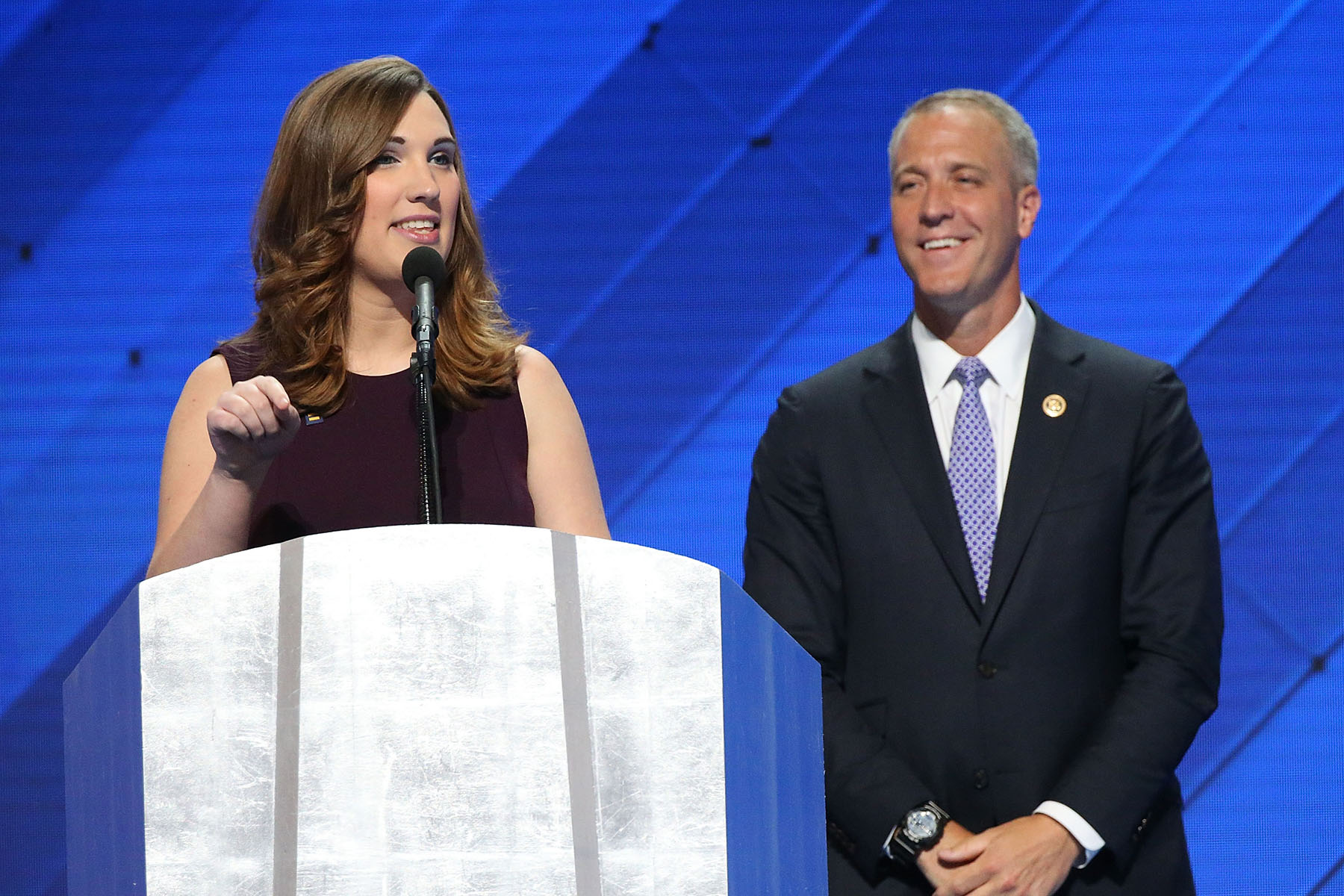 Sarah McBride delivers remarks as co-chair of the congressional LGBTQ+ equality caucus at the Democratic National Convention.