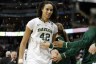 Brittney Griner of Baylor University starts to celebrate with her teammates on a basketball court.