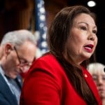 Senator Tammy Duckworth speaks during a press conference about IVF.