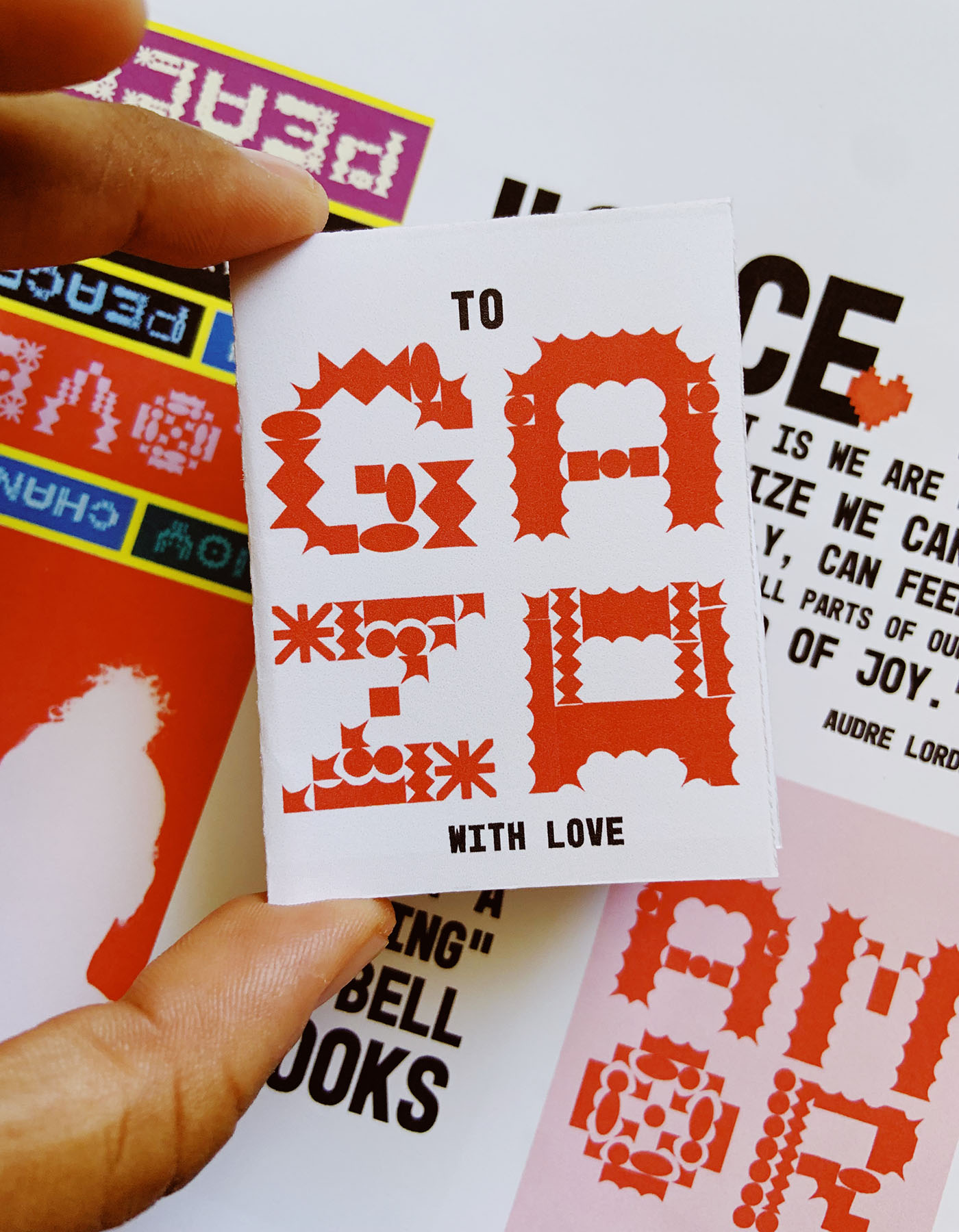 A photo of Jen White Jonhson's latest zine dedicated to Gaza titled "To Gaza, With Love"