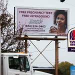 A billboard advertises an anti-abortion center in South Bend, Indiana.