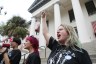 Abortion rights activists demonstrate near the Florida State Capitol.