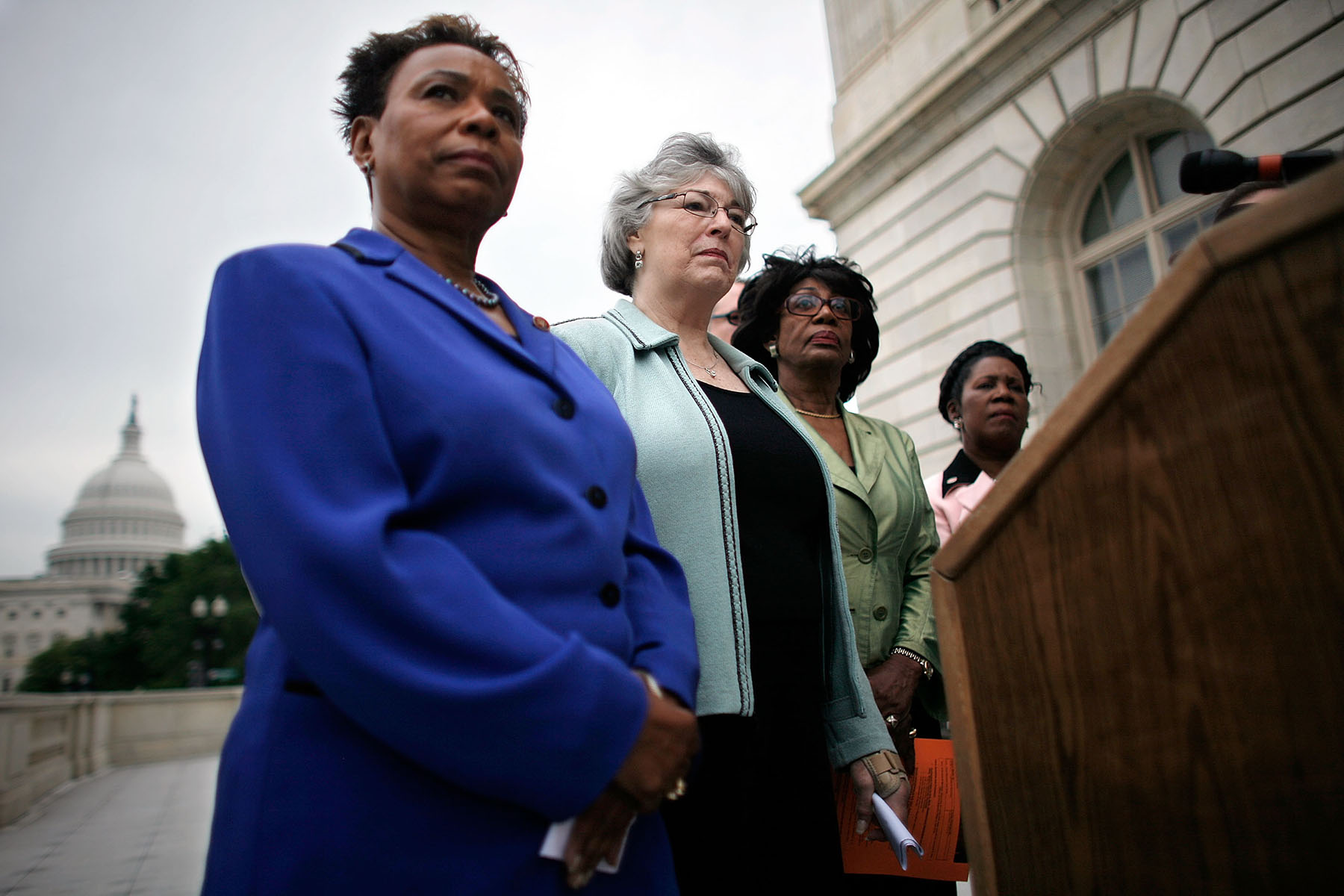 Rep. Barbara Lee, Rep. Lynn Woolsey and caucus Chair Rep. Maxine Waters hold a news conference on Capitol Hill.