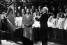 Singer Marian Anderson and Conductor Leopold Stokowski perform with the Westminster Choir.