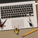 Illustration of kids sitting on top of a laptop