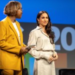 Errin Haines and Meghan, Duchess of Sussex, onstage before their Keynote conversation.
