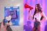 A diptych which shows a pack of plan b pills along with literature about abortion care on the left and an image of Olivia Rodrigo holding a megaphone as she performs at one of her concerts.
