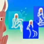 illustration of a person looking worriedly at pixelated nude images of themselves posing.