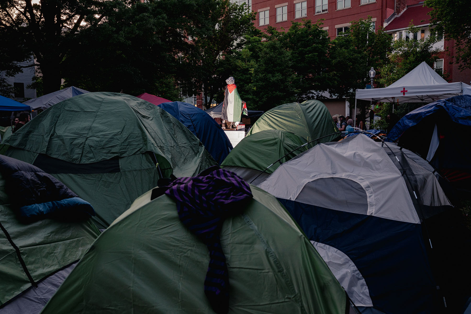 Tents are seen on the George Washington University campus.