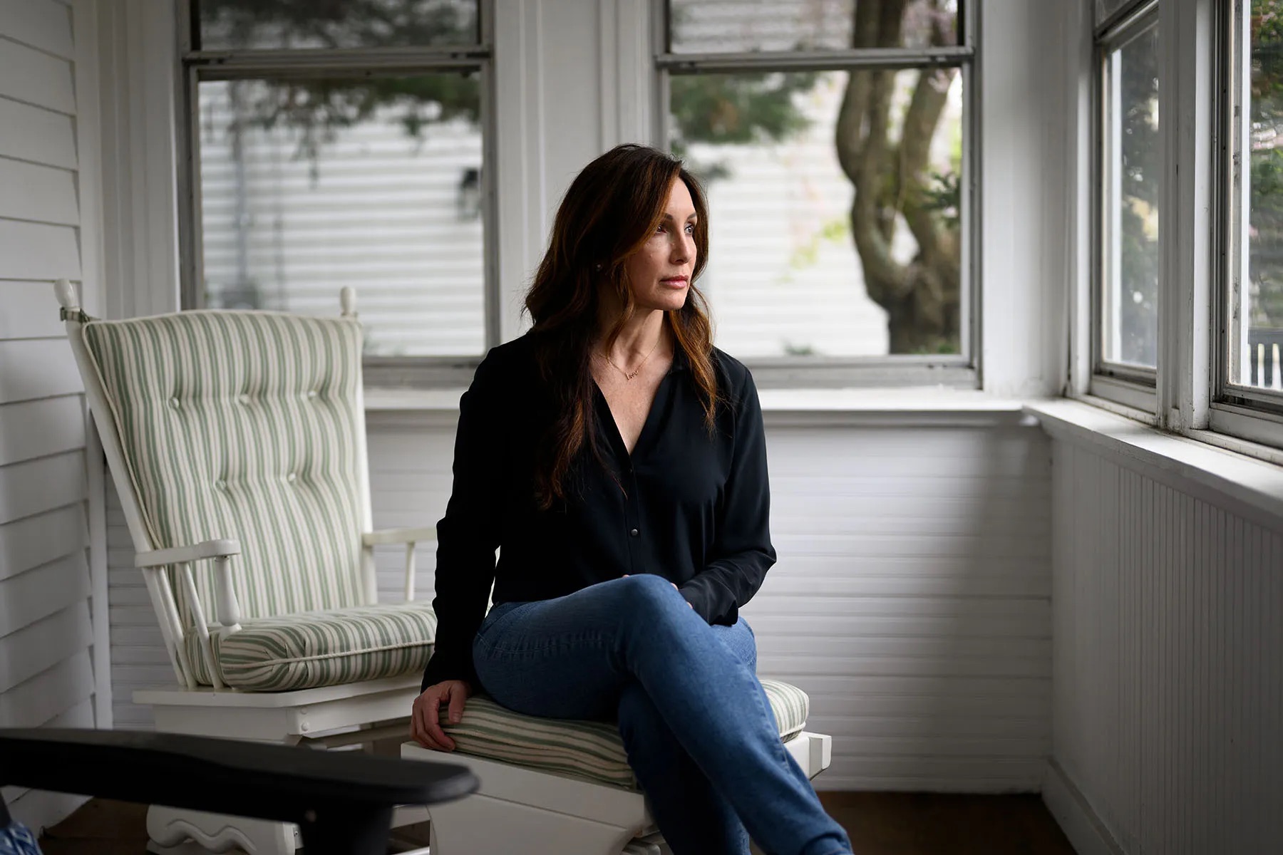 Denise Paley sits for a portrait at her home in Guilford, Connecticut.