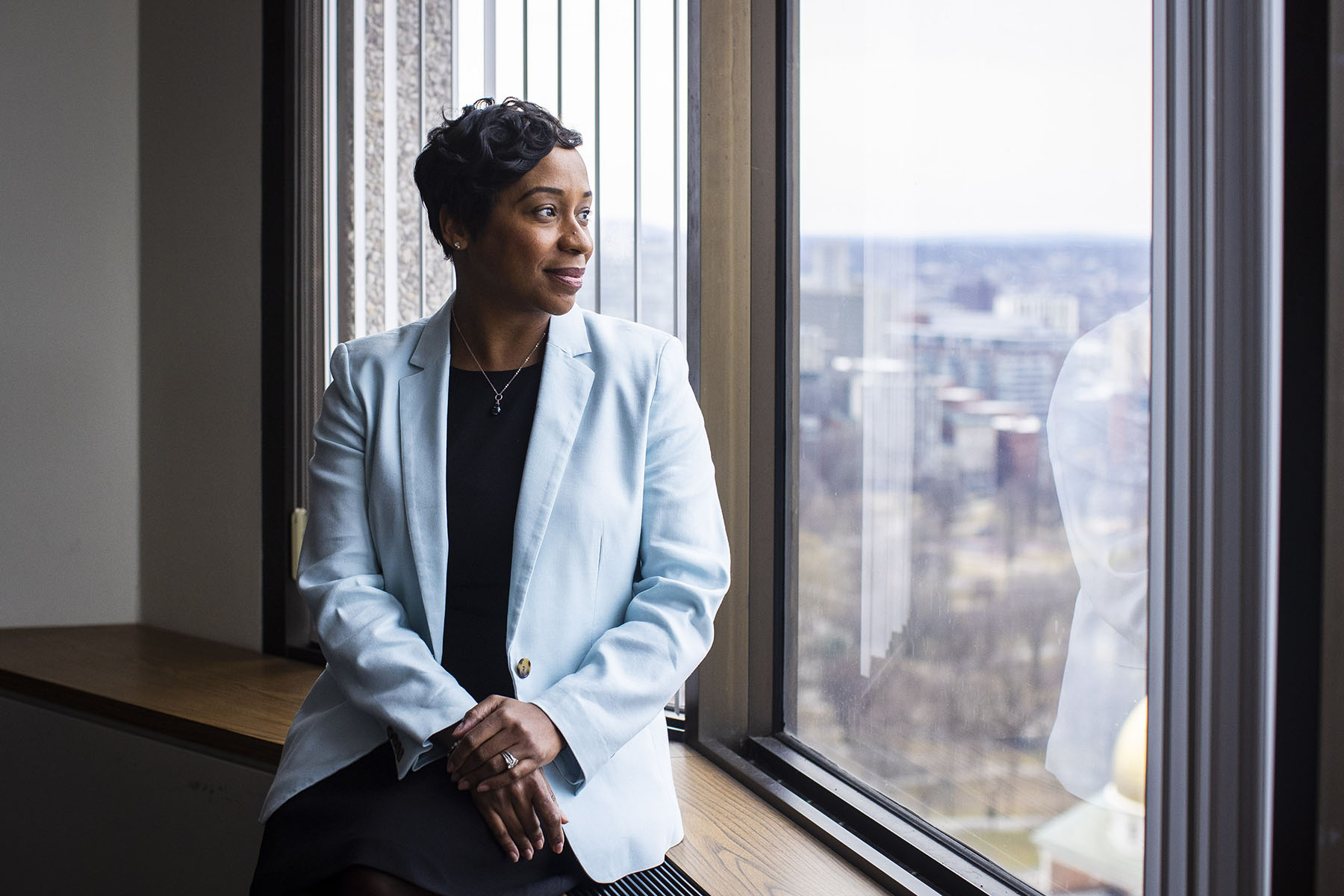 Massachusetts Attorney General Andrea Campbell poses for a portrait in the John W. McCormack Building.