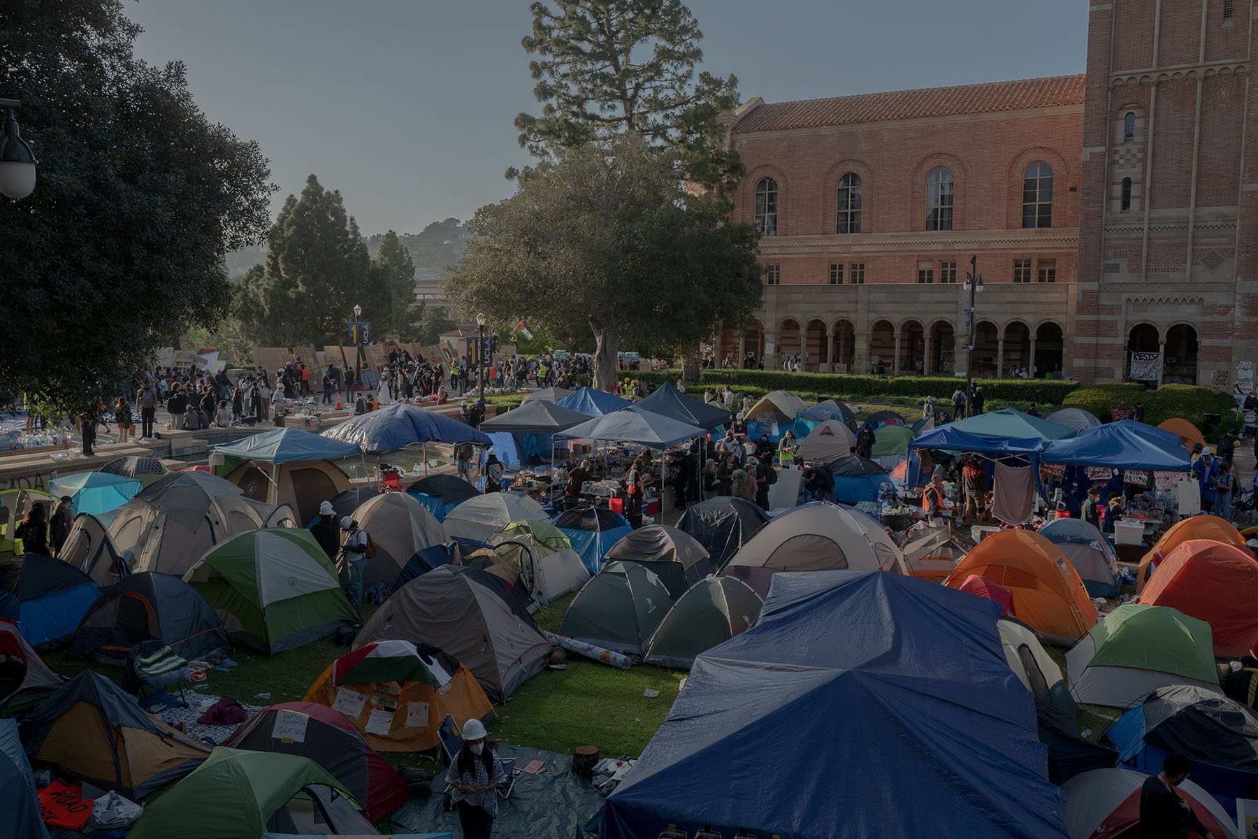 Tents and students are seen at the UCLA encampment on the UCLA campus.