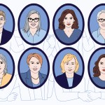 An illustration depicting the portraits and friendships of eight democratic women governors. Governors pictured: (Top row, from left to right):  Laura Kelly (Kansas), Katie Hobbs (Arizona), Kathy Hochul (New York), and Tina Kotek (Oregon),   (Bottom row, left to right), Michelle Lujan Grisham (New Mexico), Maura Healy (Massachusetts), Janet Mills (Maine) and Gretchen Whitmer (Michigan).