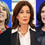A triptych of New York Governor Kathy Hochul, New Mexico Governor Michelle Lujan Grisham and Michigan Governor Gretchen Whitmer.