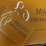 A box of Mifeprex, a mifepristone abortion pill brand.