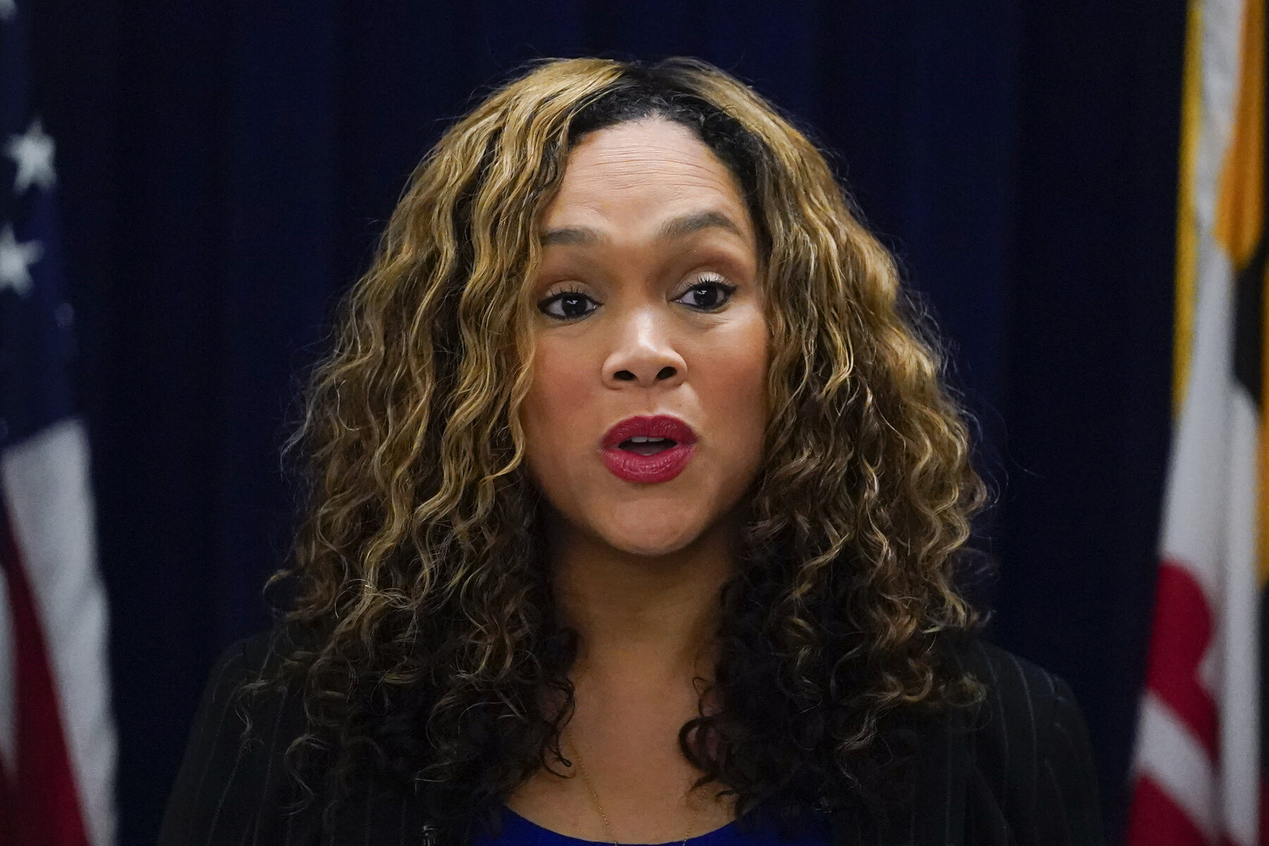 Then-Baltimore City State's Attorney Marilyn Mosby speaks during an October 2022 news conference in Baltimore.