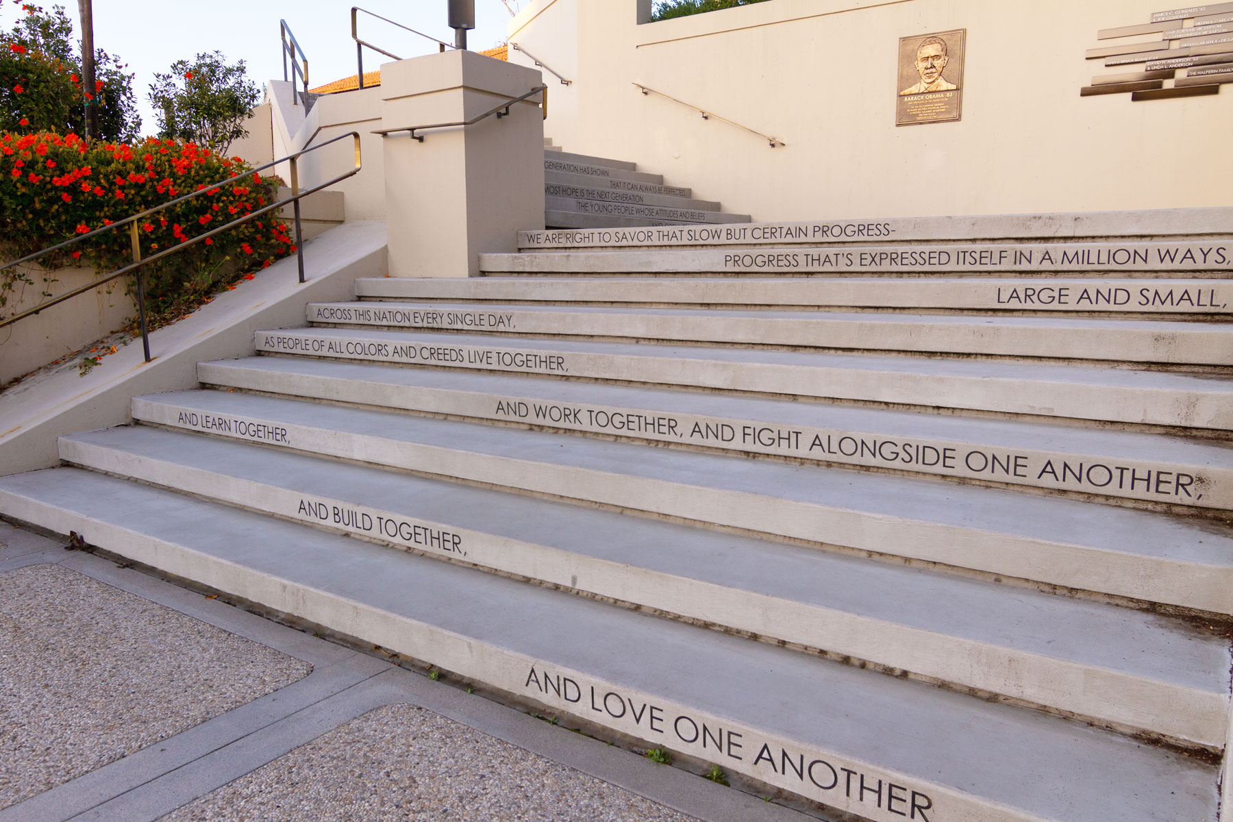 An image of the steps at Occidental College where Obama gave his first political speech as a student.
