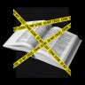 Photo illustration of a dictionary crossed with crime scene tape.