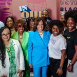 Vice President Kamala Harris poses with Rep. Maxine Waters and others at the Essence Festival of Culture.