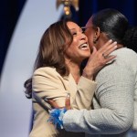VP Kamala Harris greets Dr. Stacie NC Grant, the president and chief executive of Zeta Phi Beta Sorority, Inc. at their Grand Boule at the Indiana Convention Center.