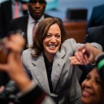 Vice President Kamala Harris greets supporters after speaking at a rally for reproductive rights at Howard University.
