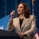 Vice President Kamala Harris speaks during a campaign event in Fayetteville, North Carolina,
