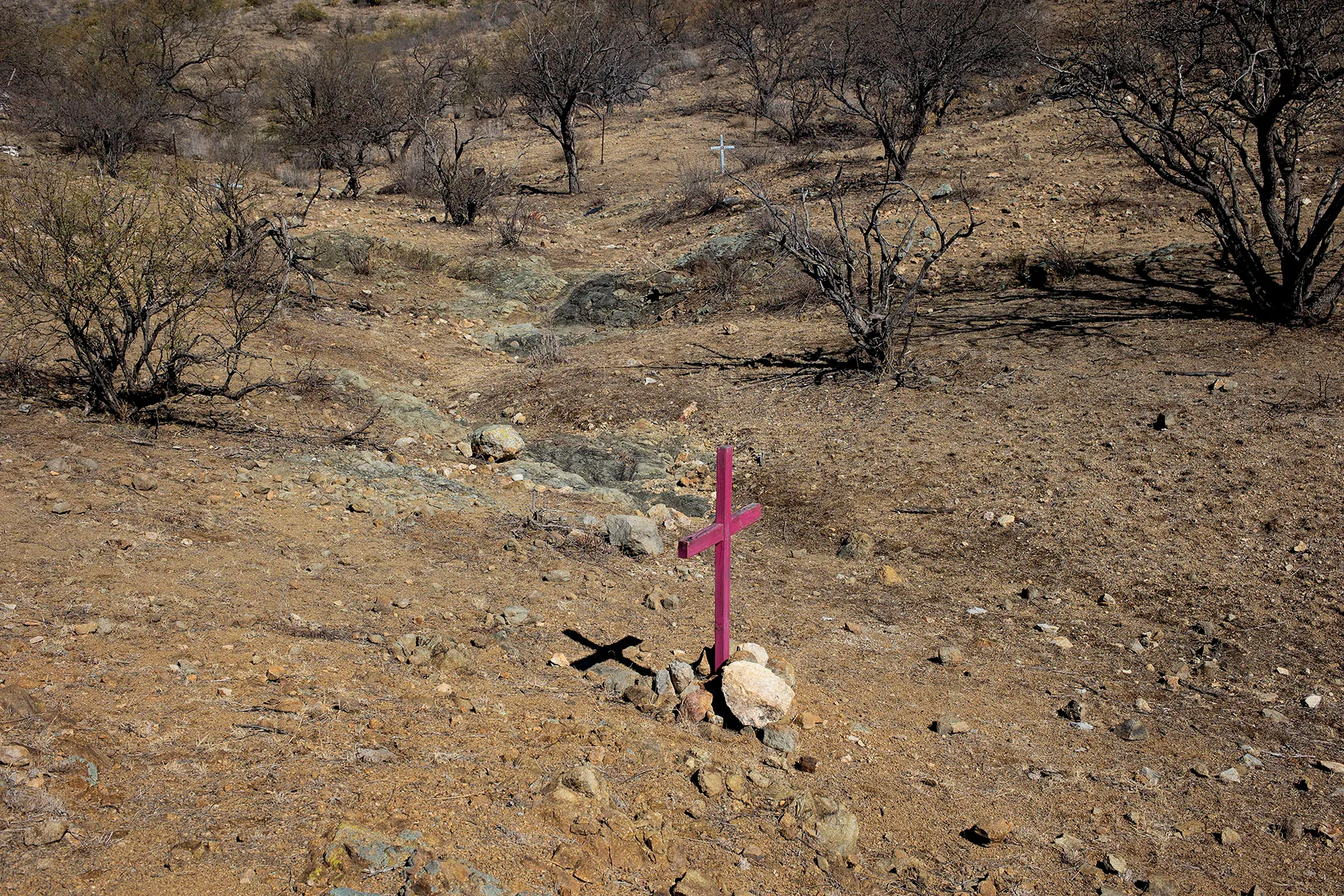 Crosses left by border activists are seen in the Altar Valley, Arizona.