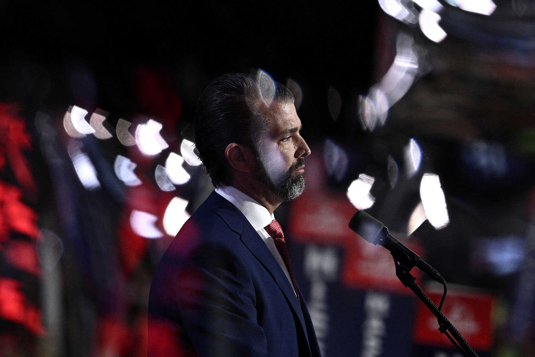 Donald Trump Jr. speaks on stage during the third day of the 2024 Republican National Convention.