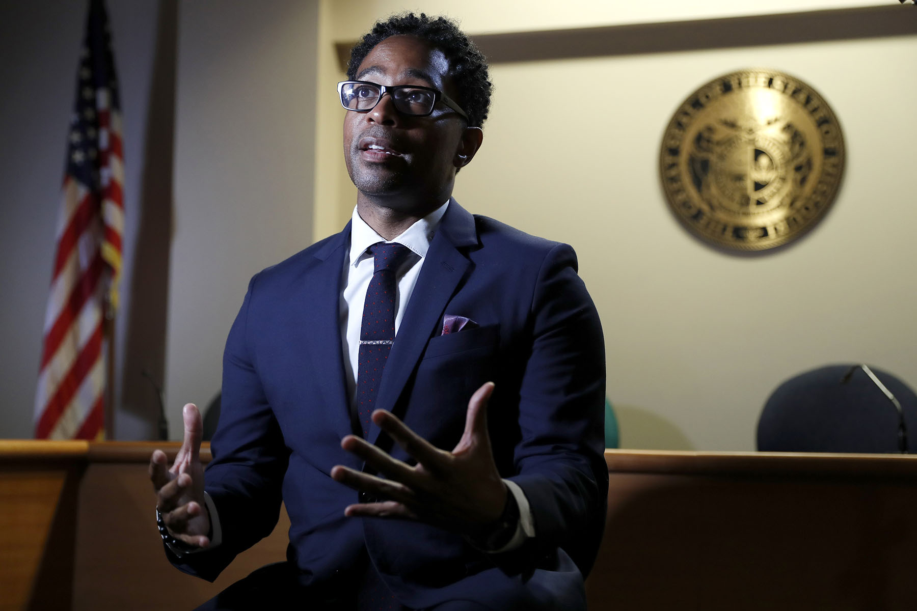 St. Louis County Prosecutor Wesley Bell speaks during an interview.