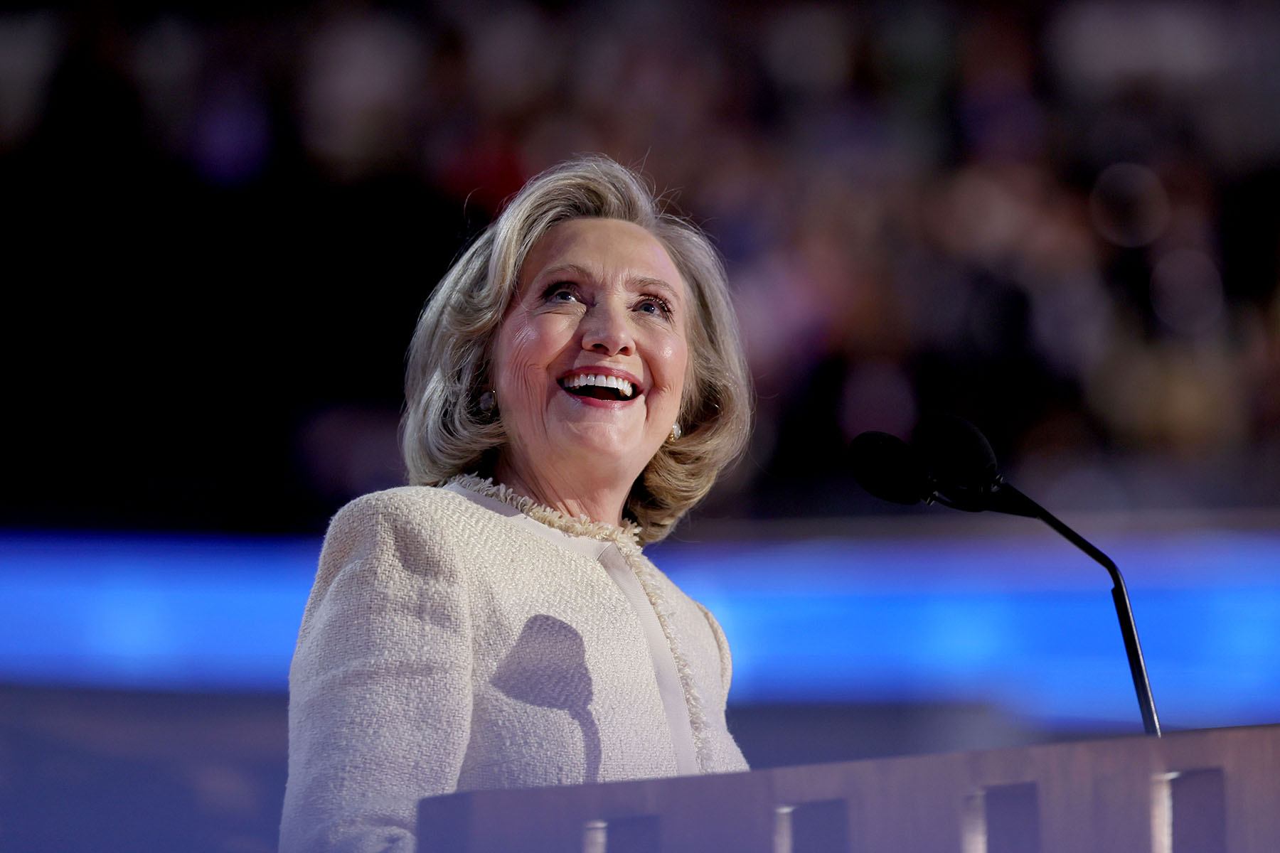 Former Secretary of State Hillary Rodham Clinton speaks during the 2024 Democratic National Convention in Chicago.