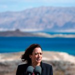 VP Kamala Harris delivers remarks during a tour of Lake Mead.