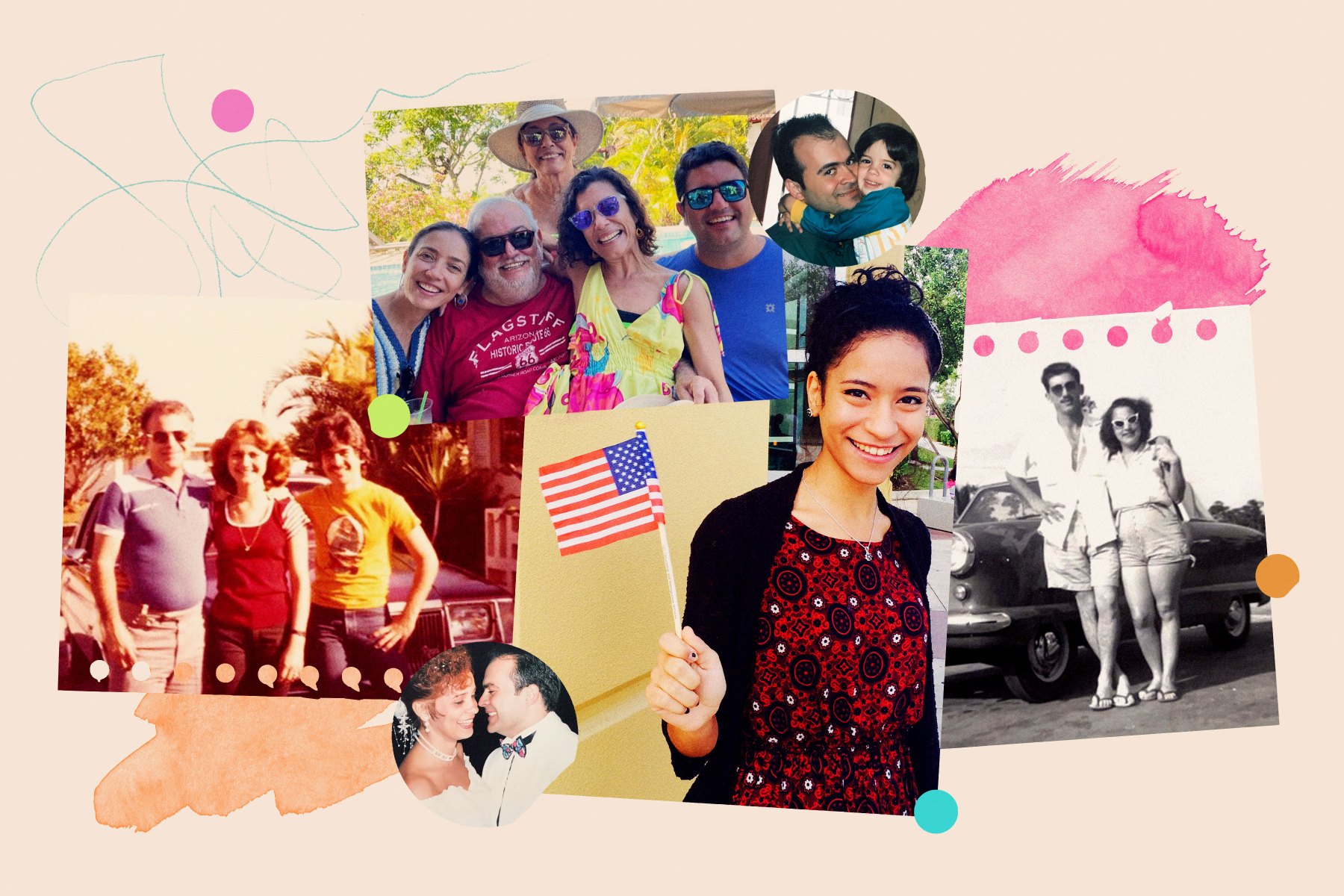 A photo collage celebrating key moments of The 19th's staff's families and milestones for Latinx Heritage Month.