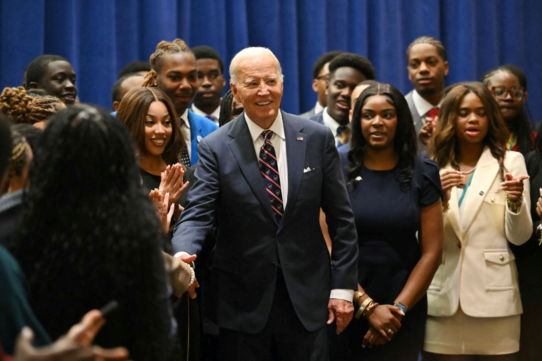 President Biden greets honor students from HBCUs after delivering remarks at the 2024 National HBCU Week Conference.