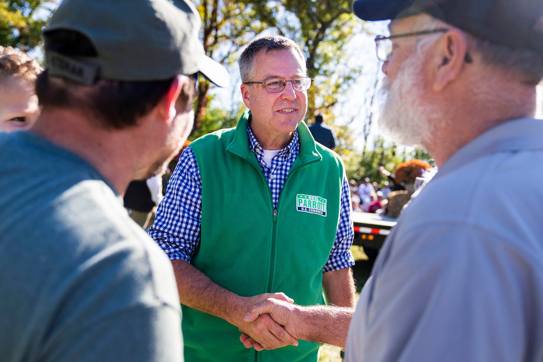 Neil Parrott greets guests during a campaign event in Frederick, Maryland.