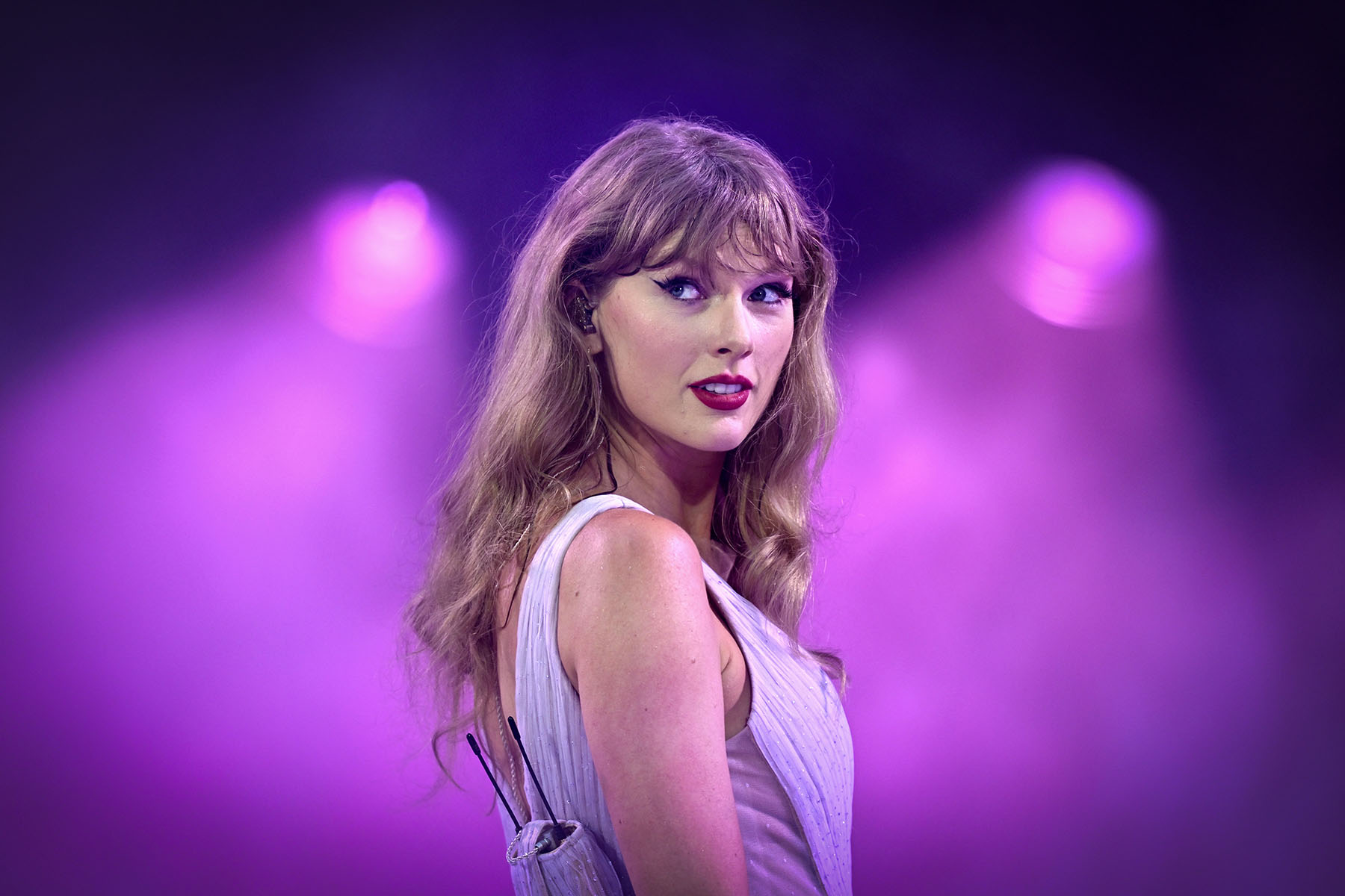 Taylor Swift performs onstage during "Taylor Swift | The Eras Tour" at Wembley Stadium in London.