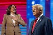 Díptico de Kamala Harris y Donald Trump en dos eventos diferentes.