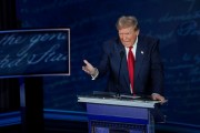 Former President Trump gestures as he debates Vice President Kamala Harris.