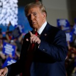 Donald Trump gestures toward the crowd during a campaign rally in Pennsylvania.