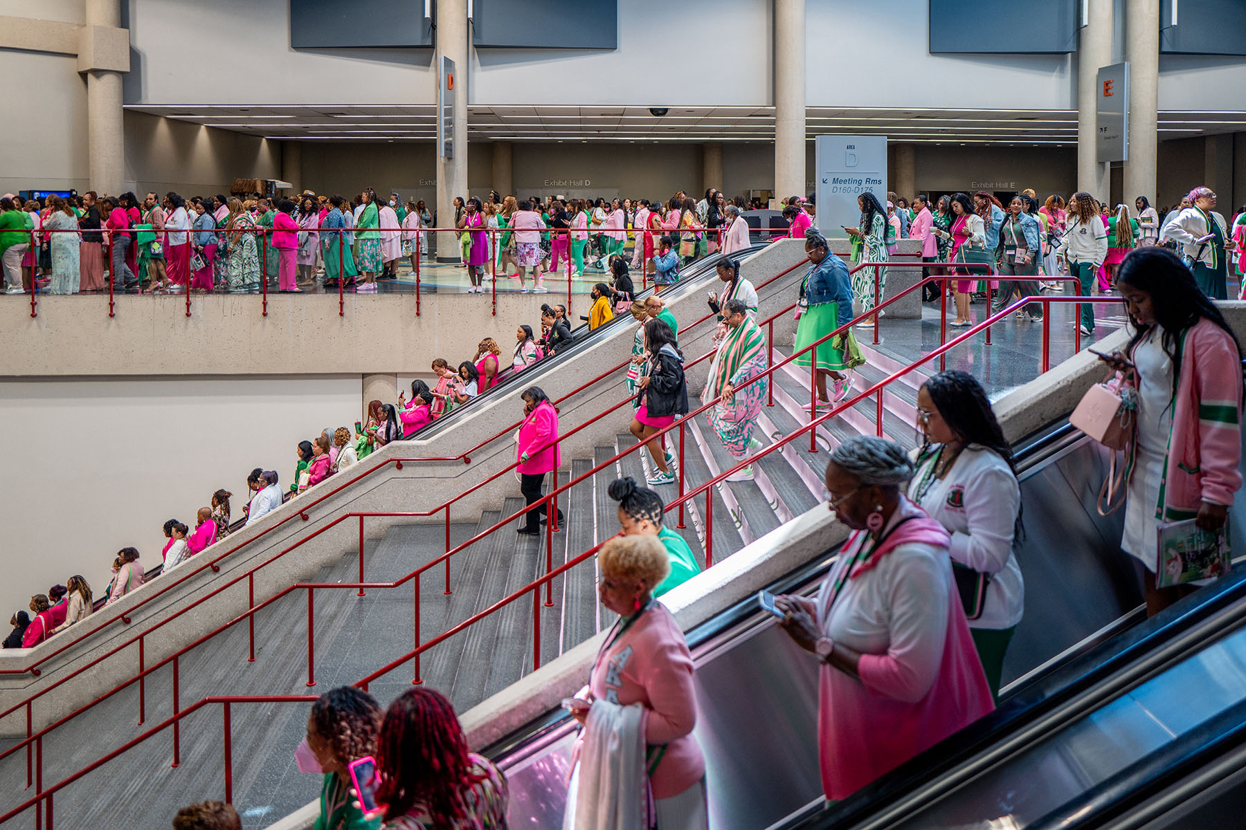 Members of the Alpha Kappa Alpha Sorority leave the Kay Bailey Hutchison Convention Center after Vice President Harris spoke to approximately 20,000 members of her sorority.