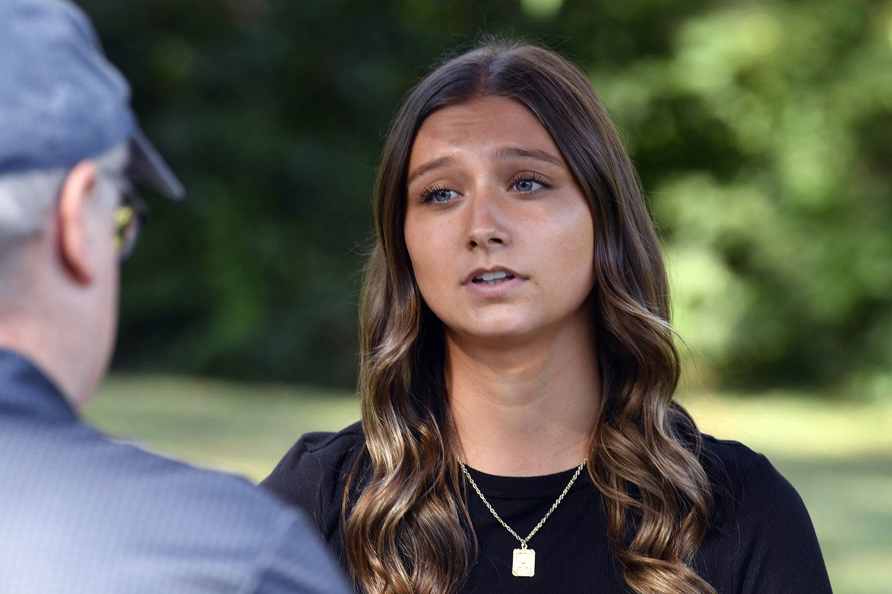 Hadley Duvall answers questions from a reporter during an interview in Versailles, Kentucky.