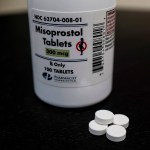 A bottle of Misoprostol tablets are displayed at a family planning clinic.