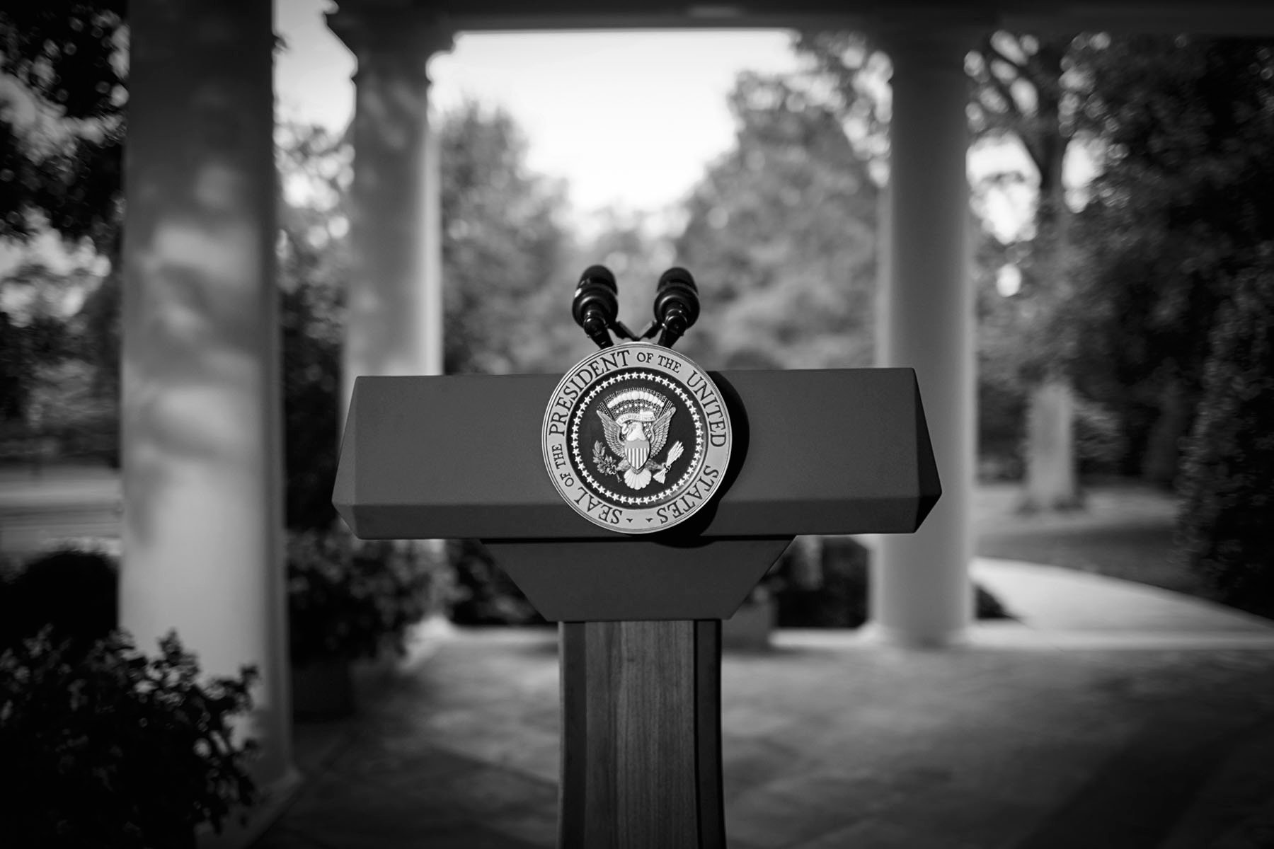 The presidential podium outside the Oval Office at the White House in Washington, D.C.