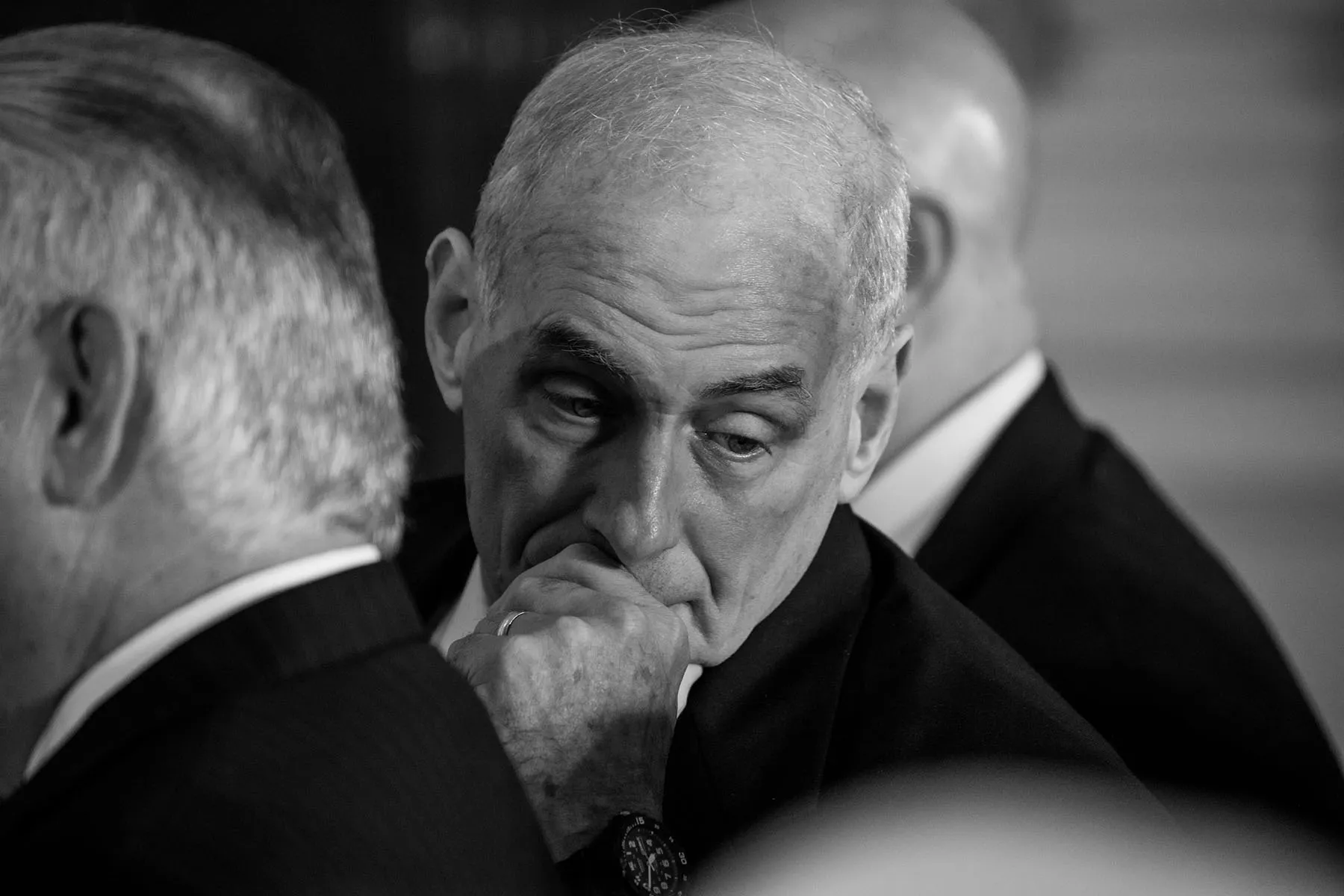 White House Chief of Staff John F. Kelly listens during the joint press conference of President Donald Trump and President Sauli Niinistö of the Republic of Finland, in the East Room of the White House.