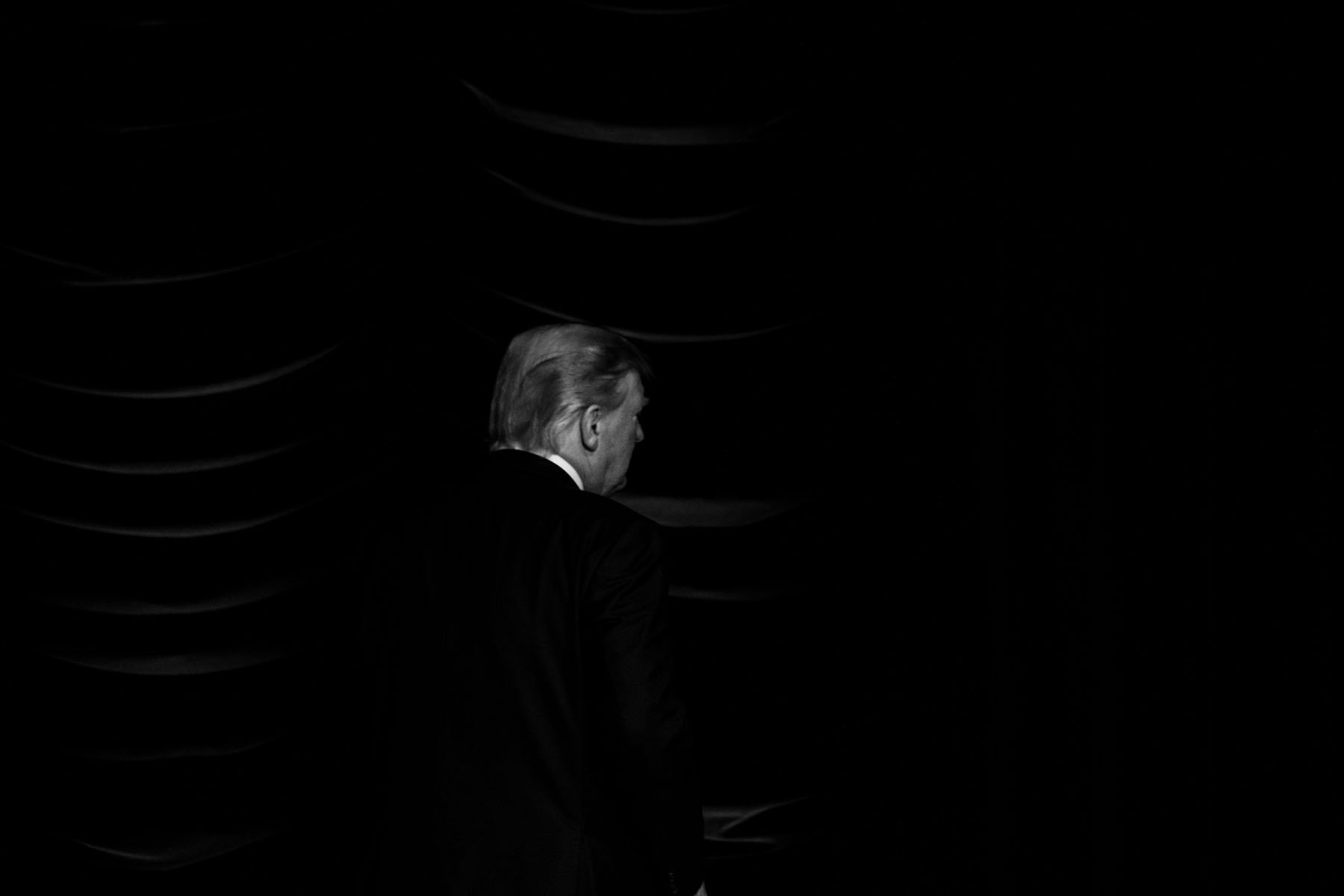 President Donald Trump leaves an event at the Ronald Reagan Building and International Trade Center in Washington, D.C.