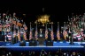 Vice President Kamala Harris speaks during a campaign rally on the Ellipse in Washington, D.C. The White House is seen in the background.