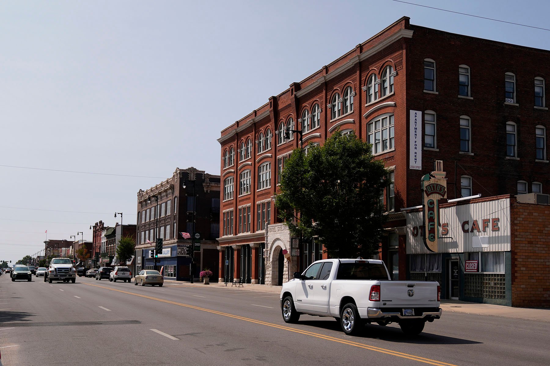 People drive through downtown Pittsburg, Kansas on September 10, 2024, that is home to a new Planned Parenthood clinic.