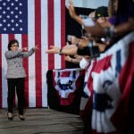 Sen. Jacky Rosen walks on stage to speak during a campaign rally supporting Vice President Kamala Harris in North Las Vegas, Nevada.