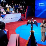 Vice President Kamala Harris responds to a question from Ivett Castillo during a Town Hall event hosted by Univision.